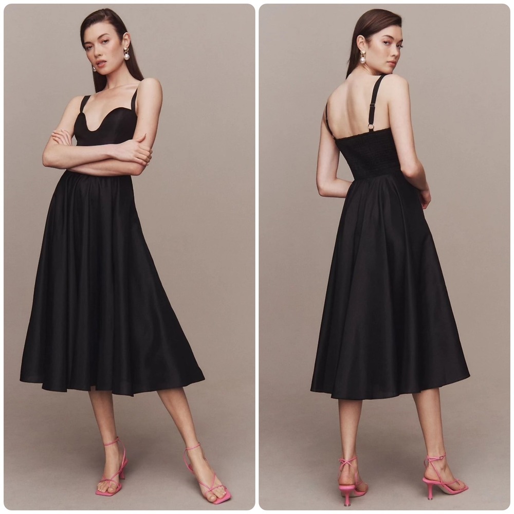 Hutch Anthropologie Womens Sweetheart U-Neck Smocked Bodice Midi Dress Size 8